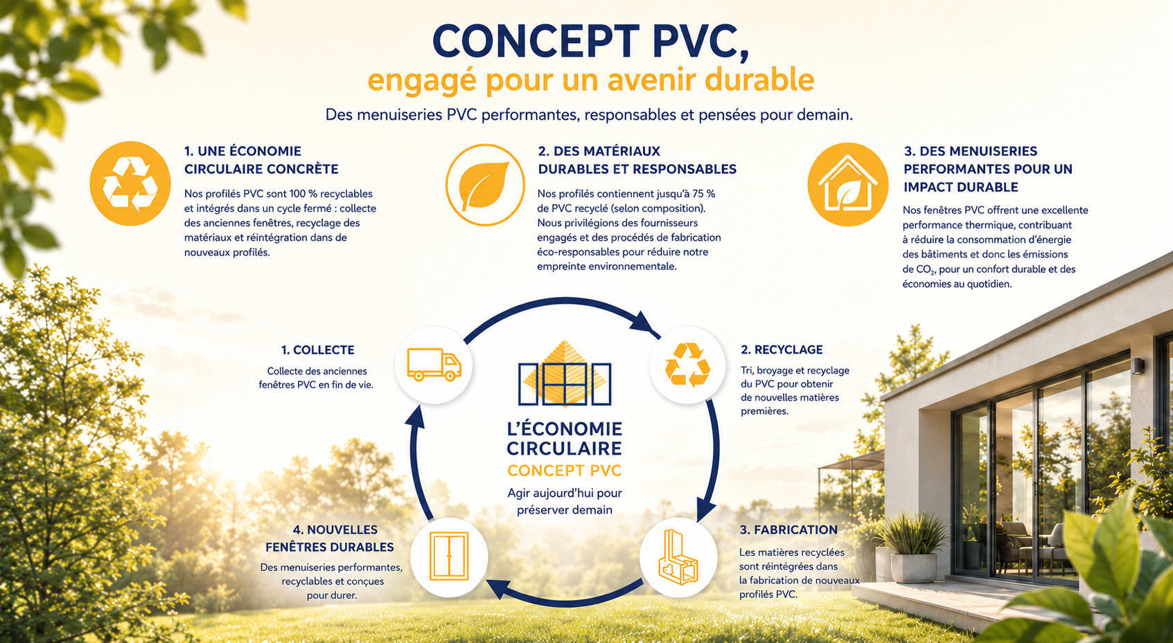 L&rsquo;économie circulaire chez Concept PVC : collecte, recyclage, fabrication et nouvelles fenêtres durables
